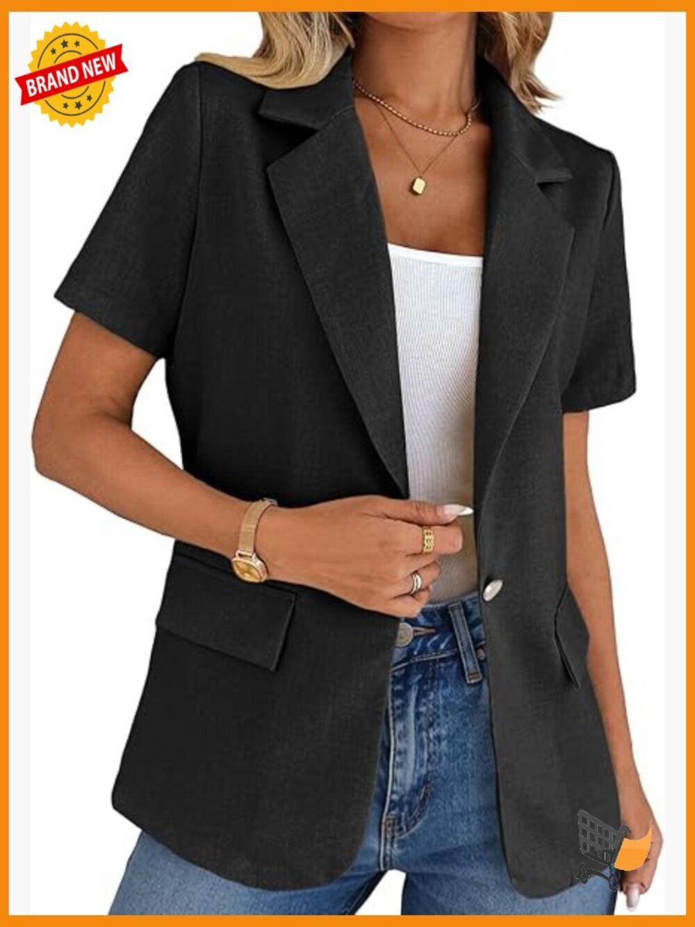 Short Sleeve Blazer Jacket Lightweight Casual Work Pocket